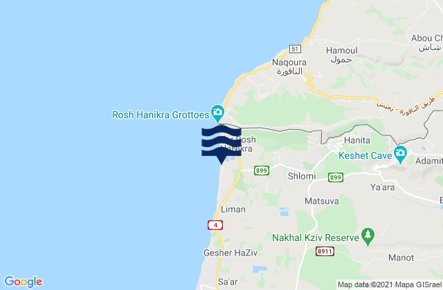Mapa de mareas Shelomi, Israel