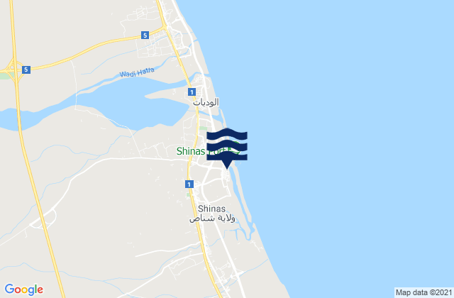Mapa de mareas Shināş, Oman