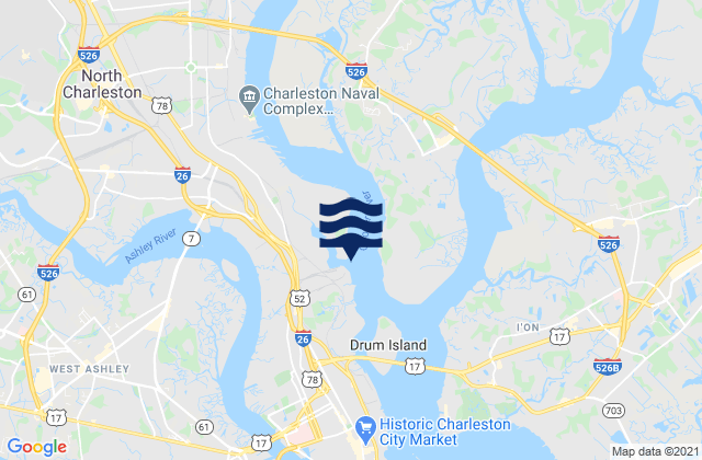 Mapa de mareas Shipyard Creek entrance, United States