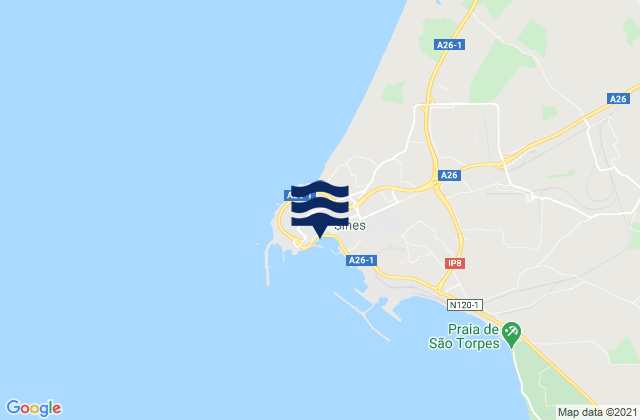 Mapa de mareas Sines, Portugal