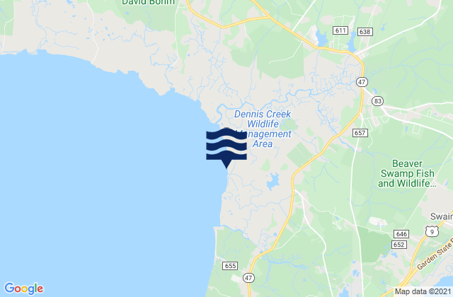 Mapa de mareas Sluice Creek (Route 47 Bridge Dennis Creek), United States