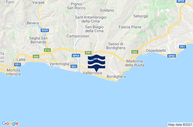Mapa de mareas Soldano, Italy