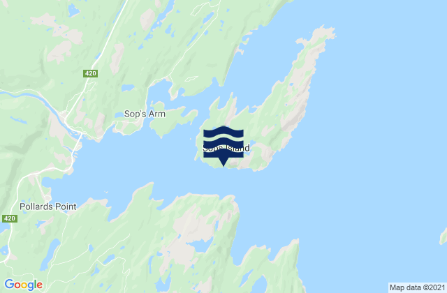 Mapa de mareas Sop's Island, Canada