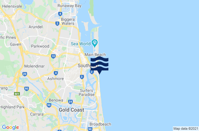Mapa de mareas Southport Main Beach, Australia