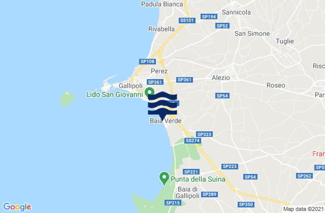 Mapa de mareas Spiaggia Baia Verde, Italy