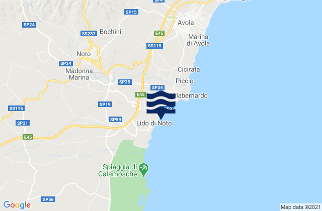 Mapa de mareas Spiaggia Lido di Noto, Italy