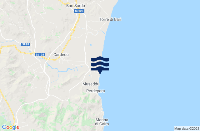 Mapa de mareas Spiaggia della Marina di Cardedu, Italy