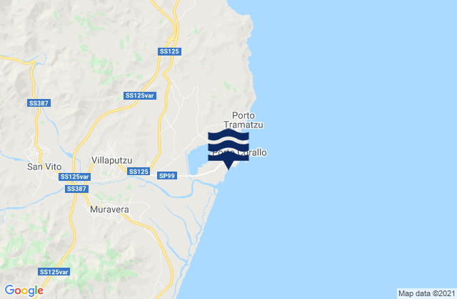 Mapa de mareas Spiaggia di Porto Corallo, Italy