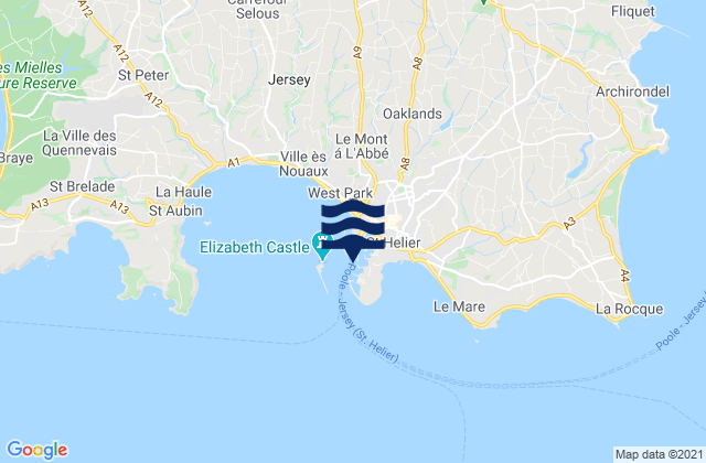 Mapa de mareas St. Helier, France