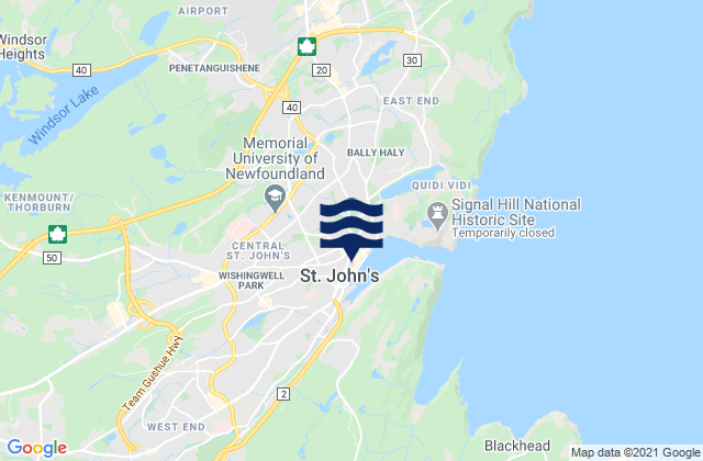 Mapa de mareas St. John's, Canada