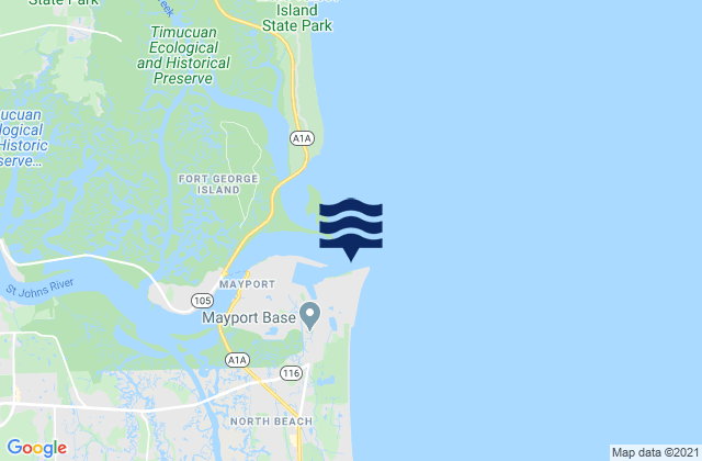 Mapa de mareas St. Johns Bar Cut 0.7 n.mi. east of jetties, United States