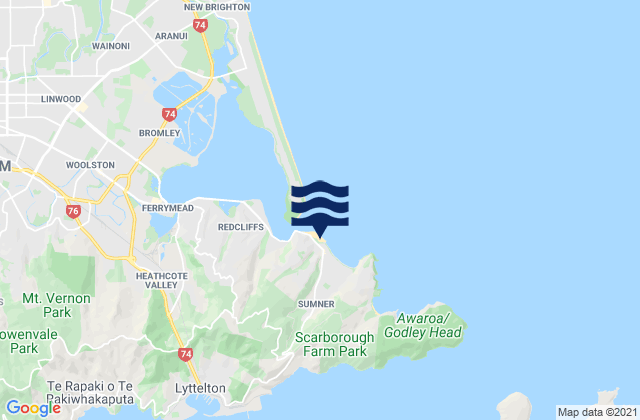 Mapa de mareas Sumner Beach, New Zealand