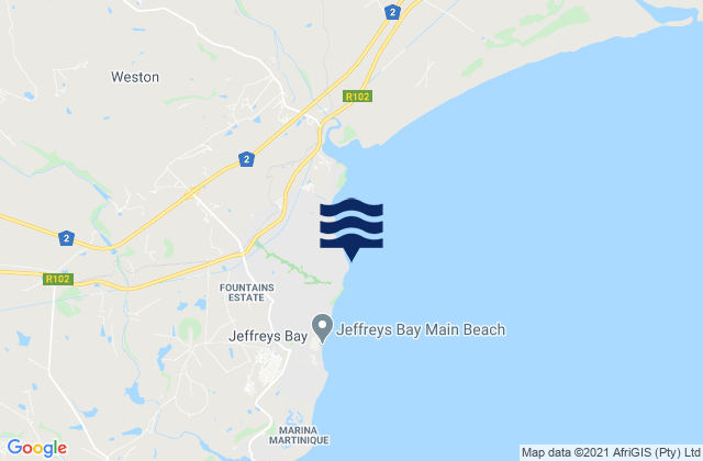 Mapa de mareas Super Tubes, South Africa
