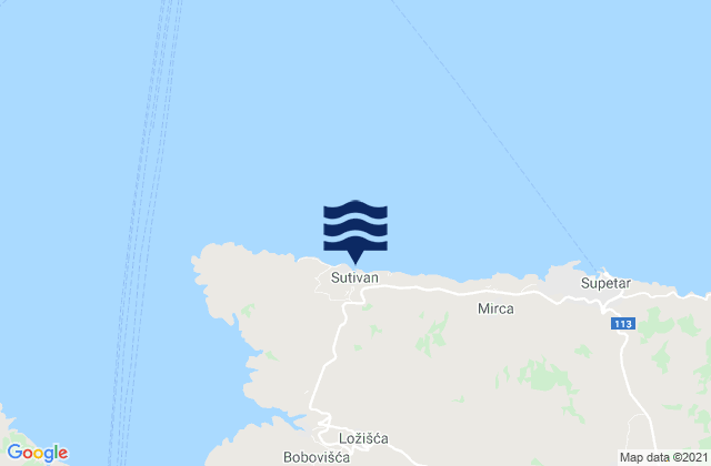 Mapa de mareas Sutivan, Croatia