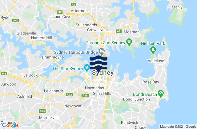 Mapa de mareas Sydney, Australia
