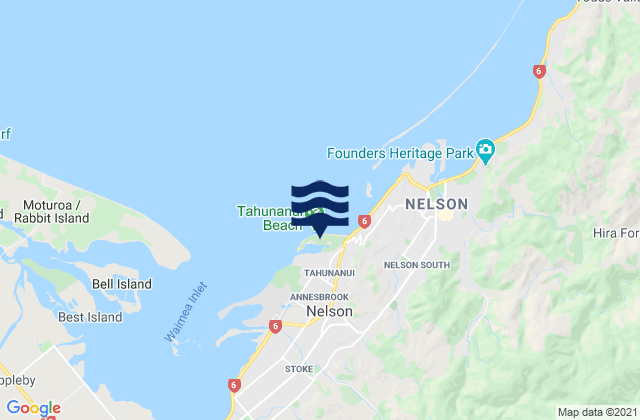 Mapa de mareas Tahunanui Beach, New Zealand