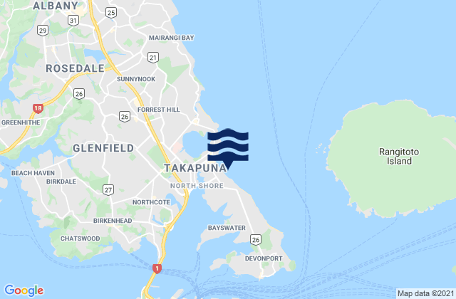 Mapa de mareas Takapuna Beach, New Zealand