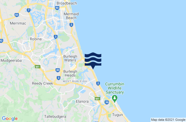 Mapa de mareas Tallebudgera Beach, Australia