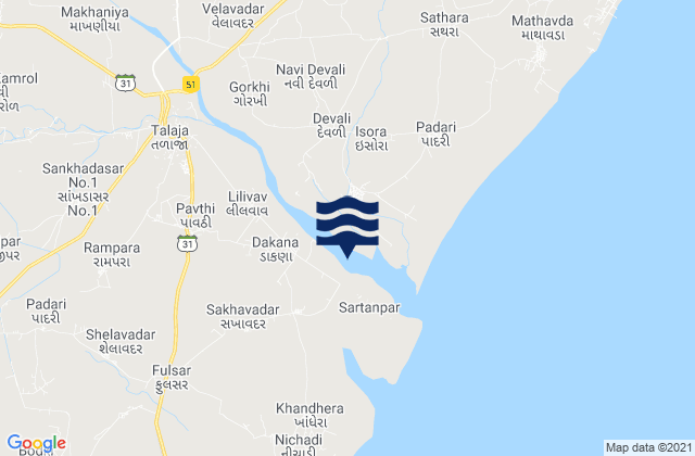 Mapa de mareas Talāja, India