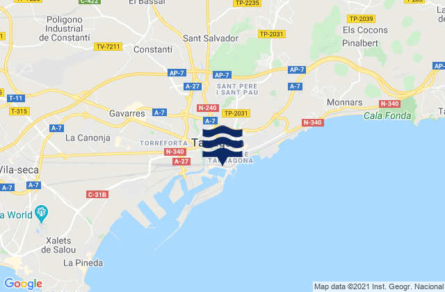 Mapa de mareas Tarragona, Spain