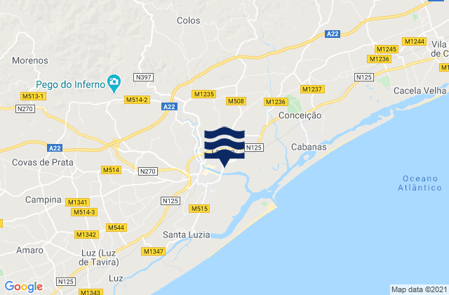 Mapa de mareas Tavira, Portugal