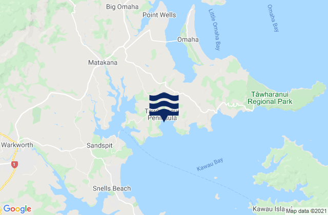 Mapa de mareas Tawharanui Peninsula Auckland, New Zealand