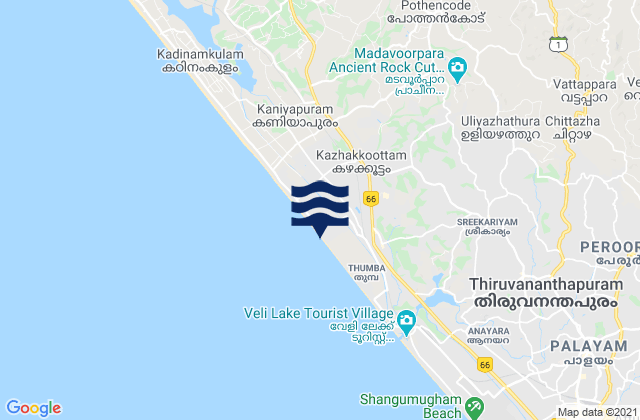 Mapa de mareas Technopark, India
