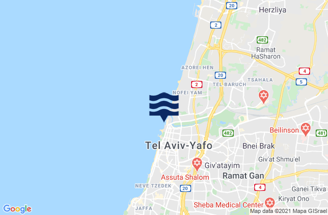 Mapa de mareas Tel Aviv District, Israel