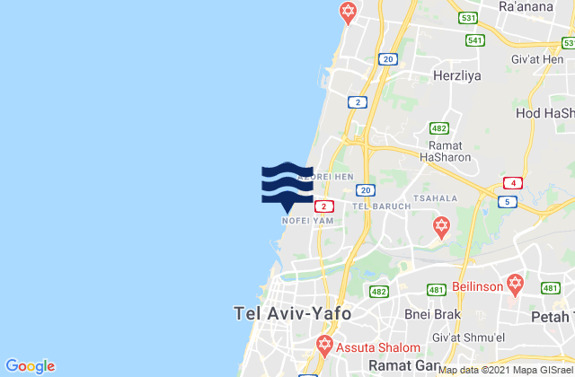 Mapa de mareas Tel Baruch North Beach, Palestinian Territory
