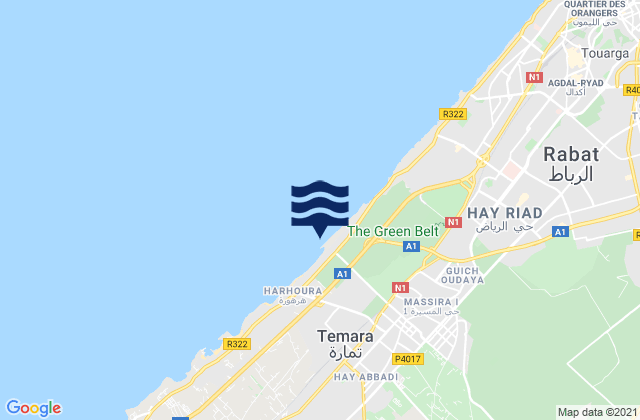 Mapa de mareas Temara, Morocco