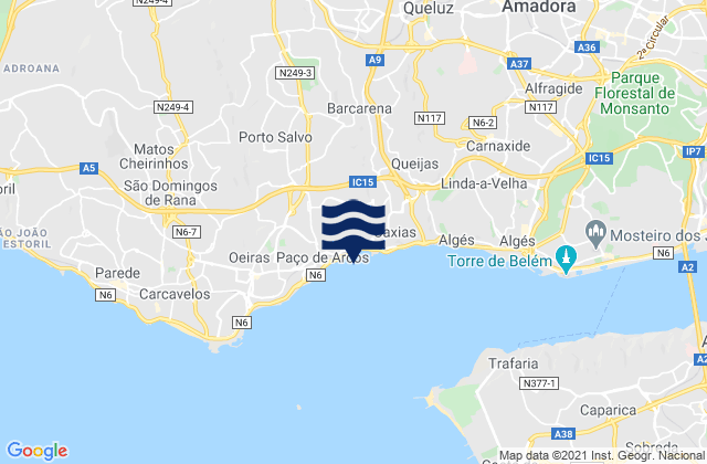 Mapa de mareas Terrugem, Portugal