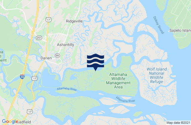 Mapa de mareas Threemile Cut Entrance (Darien River), United States