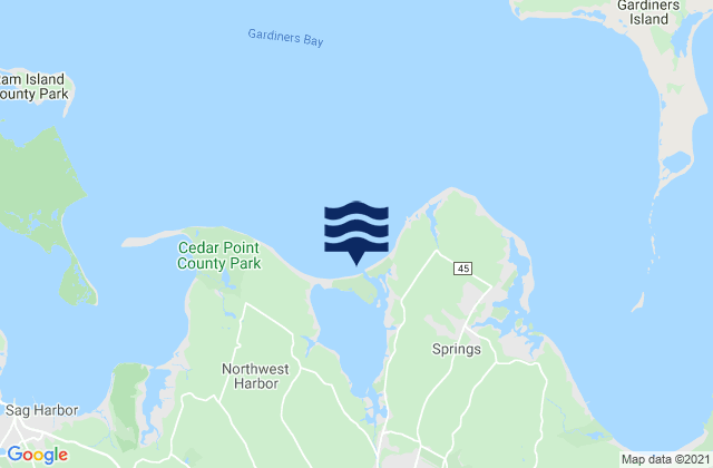 Mapa de mareas Threemile Harbor Entrance Gardiners Bay, United States