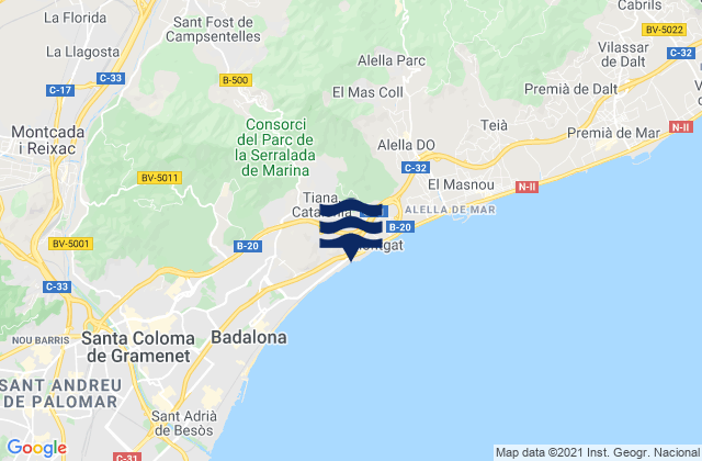 Mapa de mareas Tiana, Spain