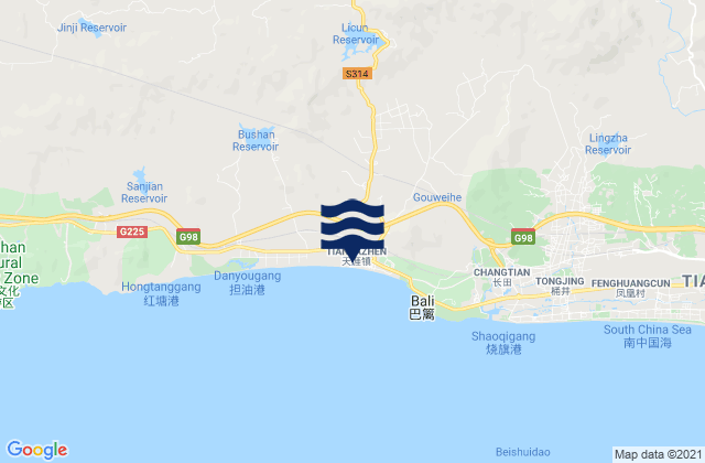 Mapa de mareas Tianya, China
