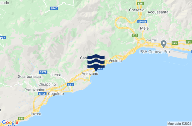 Mapa de mareas Tiglieto, Italy