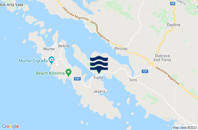 Mapa de mareas Tijesno, Croatia