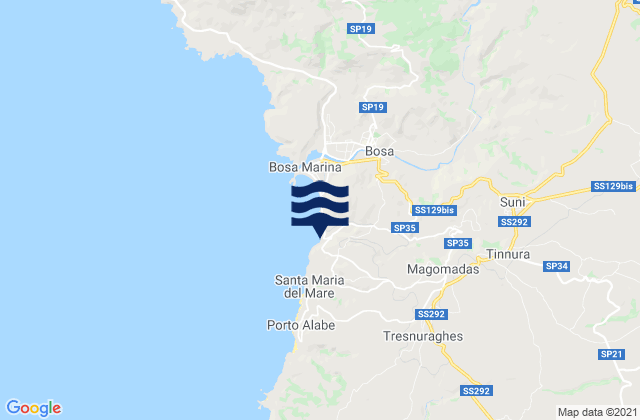 Mapa de mareas Tinnura, Italy