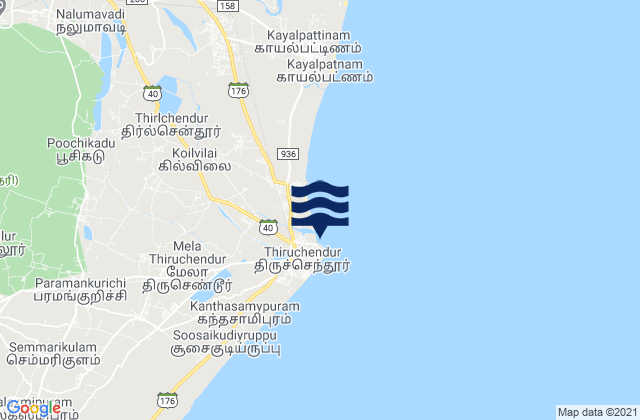 Mapa de mareas Tiruchchendur, India