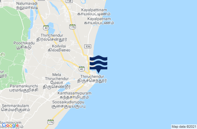 Mapa de mareas Tiruchendur, India