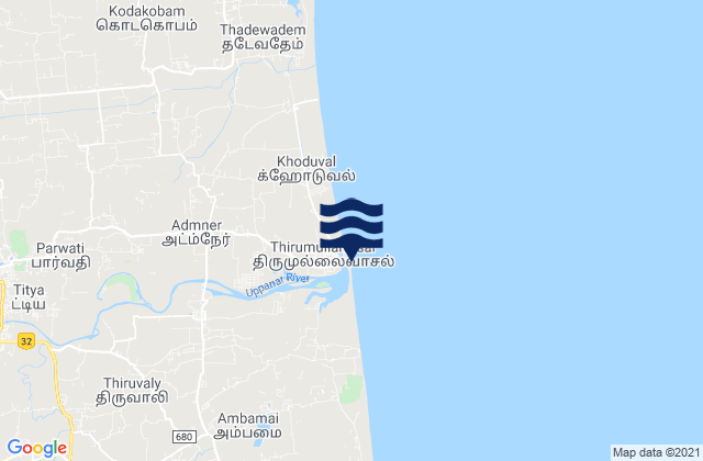Mapa de mareas Tirumullaivāsal, India