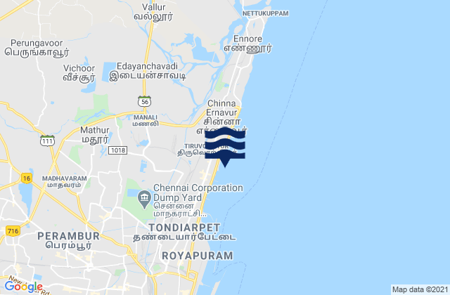 Mapa de mareas Tiruvottiyūr, India