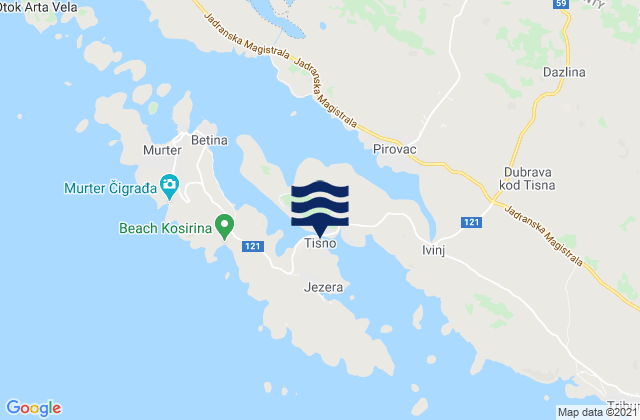 Mapa de mareas Tisno, Croatia