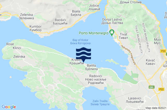Mapa de mareas Tivat, Montenegro