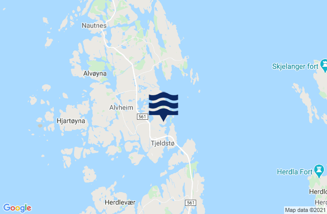 Mapa de mareas Tjeldstø, Norway