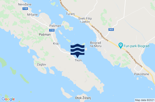 Mapa de mareas Tkon, Croatia