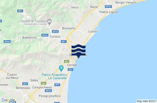 Mapa de mareas Toirano, Italy
