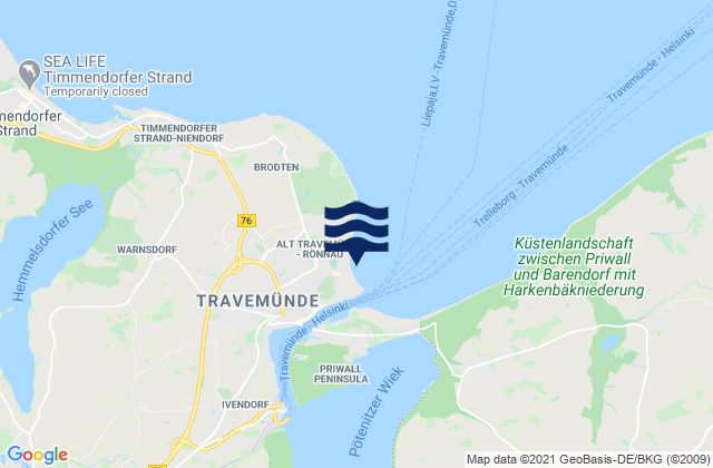 Mapa de mareas Travemunde, Denmark