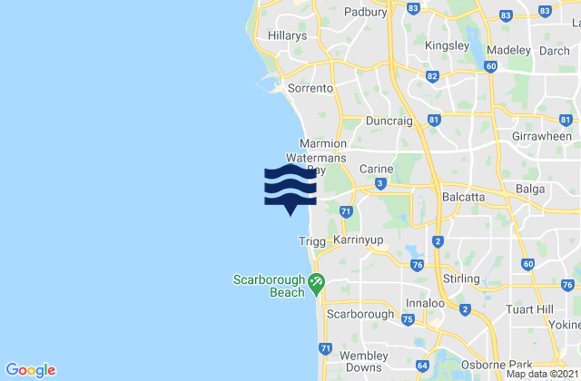 Mapa de mareas Trigg, Australia