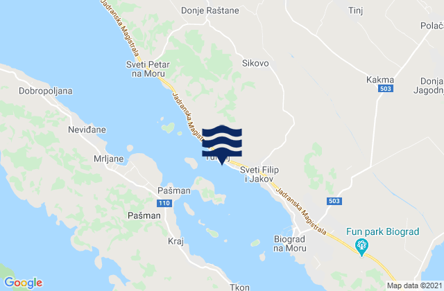 Mapa de mareas Turanj, Croatia